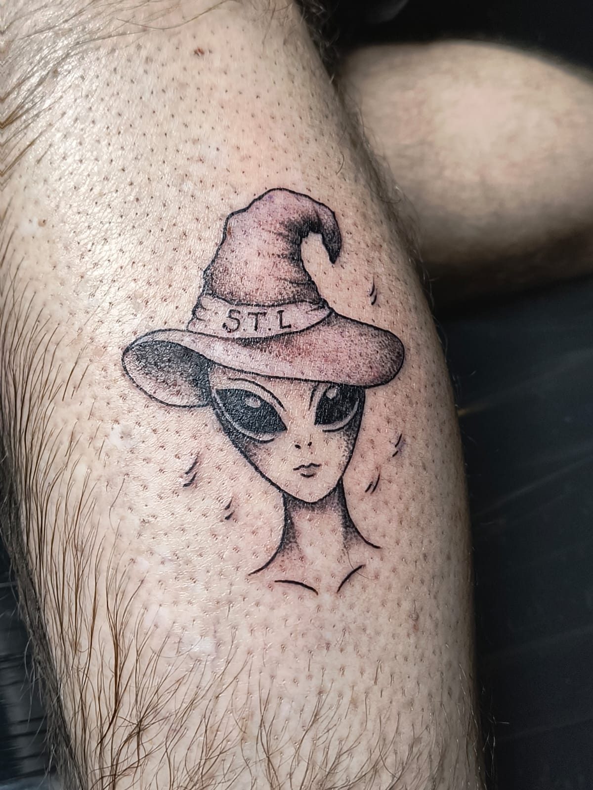 Tatuagem Alien de São Thomé feita por Aline Druco em São Thomé das Letras